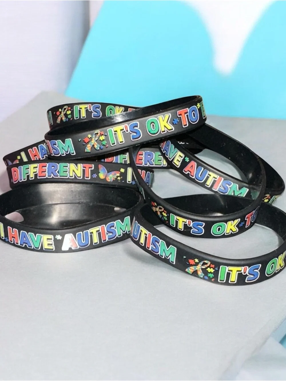 10 Piece Black 'It's OK to Be Different' Autism Awareness Wristband